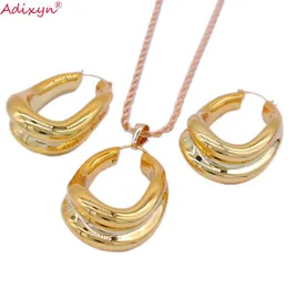 Adixyn Irregular Rose Gold Color Jewelry Sets Hollow Round Necklace&Earring&Pendant For Women/Girls Birthday Party Gift N03198 H1022