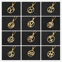 Pendant Necklaces RINHOO Stainless Steel 12 Horoscope Zodiac Sign Necklace Gold/Silver Color Constellations Men Women Jewelry Gift