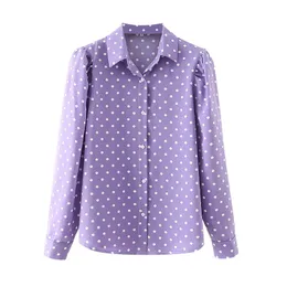 Botão de moda BLSQR para cima polka dot impressão camisa de blusa vintage mulheres roxo senhora mangas compridas feminino camisas soltas 210430