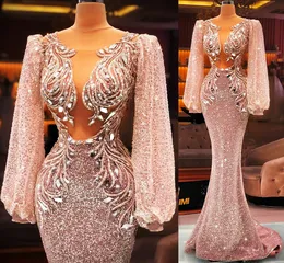 2021 Plus Size Árabe ASO EBI Sparkly Sereia Sexy Prom Vestidos Frisado Cristais Pedidos Pedidos Formal Partido Segundo Vestidos de Recepção Vestido ZJ462