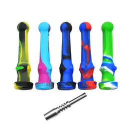 Silicone Dab Rig with Dab Tool Accessories Glass Bong Smoking Pipe Accessory with Metal Titanuim wholesale