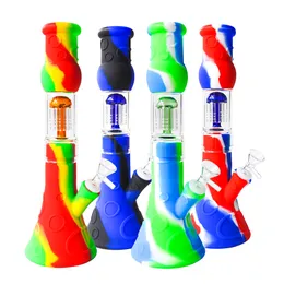 12.5" Silicone Beaker Bong Dab Rig Hookahs with birdcage Perc Water Pipe Oil Rig recycler bubbler glass pipe glass bong