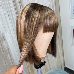 앞머리가있는 짧은 밥 가발 흑인 여성용 브라질 헤어 가발 인간 머리카락이없는 풀 기계 만들기 레미 인간 머리 가발