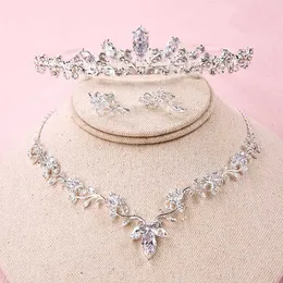 Luxury Cubic Zirconia Tiara and Necklace Earring for Women Wedding Jewelry Set for Bride Zircon Crowns CZ Jewelry Bijoux ML602 H1022