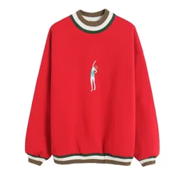 Yellow Black Red Embroidery Swimming Girl Turtleneck Sweatshirts Pullovers Casual Think Fleece H0019 210514