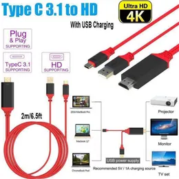 USB 3.1 Typ C till HD 2M Cable Adapter Converter Ultra 1080p 4K Laddning HDTV Videokablar för Samsung S10 S20