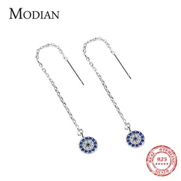 Elegant Luxury Tiny Sapphire Long Tassel Drop Earrings For Women Real 925 Sterling Silver Jewelry Eyes Line Earring 210707