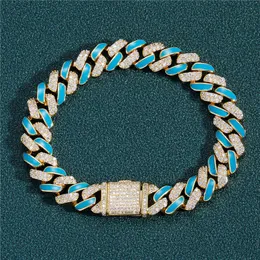 12 мм 7/8-дюймовые мужчины женщины Bling Bracelet позолоченные микростояние CZ синий браслет цепи для мужчин женские ювелирные изделия подарок