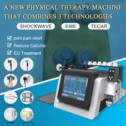 3 i 1 Portable Tecar + EMS + Shock Wave för fysioterapi EMS-muskelstimulering Shockwave ED Derhermy Indiba Tecar 448khz Slimming Smärta Relief Massage Machine