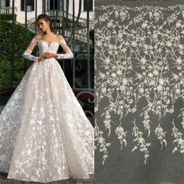 Pure White Ivory Wedding Lace Fabric Embroidered Flower Twig Dress Lace Mesh Fabric RS2562 210702
