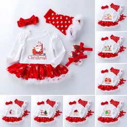 Xmas Set Kids Baby Christmas Suits Girls Fashion Snowflake Long Sleeve Romper Dress 4-piece-set Casual Jumpers Tracksutis