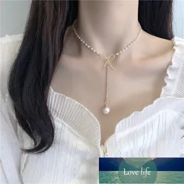 Vintage Beaded Choker Romantic Bow Imitation Pearl Pendant Collar Chain Necklace For Women Crystal Butterfly Choker Girl Jewelry Factory price expert design