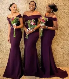 Regency African Off The Shoulder Satin Long Bridesmaid Ruched Sweep Train Wedding Guest Maid Of Honor Dresses Gowns