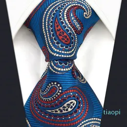B1 Blue Paisley Mens Neslips Tie Silk Jacquard Woven Fashion Classic Extra Long Size Ties for Man