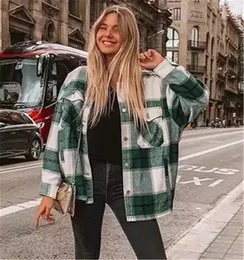 Kvinnor Woolen Check Jackor Fashion Streetwear Turndown Collar Patchwork Shirt Ytterkläder Designer Vinter Plaid Knapp Korta lager för damer