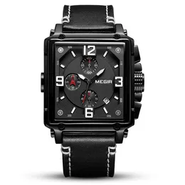 Megir 2061 Mens Analógico Exército Relógios Militares Chronograph Luminous Quartz Watch with Fashion Leather Strap para Trabalho de Negócios Esportivos