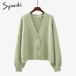 Syiwidii vert cardigans chandails pour femmes automne hiver décontracté surdimensionné tricoté veste col en V boutonné à manches longues manteaux 211011