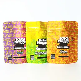 Ny Koko Nuggz Runtz Ganjamelon Citrus Mylar Väskor Luktsäker Edibles Gummies Packaging
