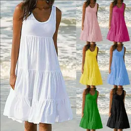 Sommer neues Kleid Weißes Kleid Frauen Mode Lässig Plus Größe Kleider Ärmel Einfarbig Lose Strand Kleid Y1006