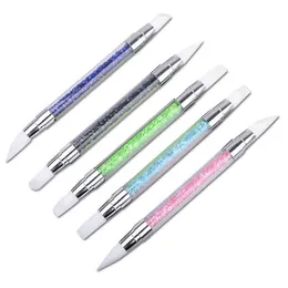 5PCS Dubbelhöjd Super Mjukt Silikon Naglar Dotting Verktyg Akryl Nagelborste Rhinestone Pen för manikyrdesign NAB014