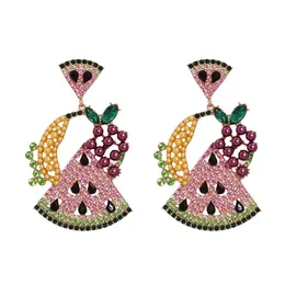 Korean Luxury Crystal Friuts Dangle Earrings Pendientes Mujer Moda Exaggerated Colorful Watermelon Drop Earrings Party Jewelry