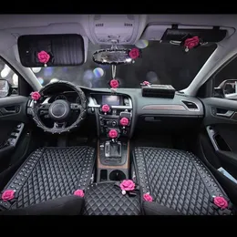 Steering Wheel Covers Camellia Flowers Series Ladies Car Interior Accessories Set Handbrake Gear Shift Cover Headrest Pillow