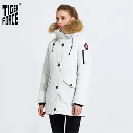 Tiger Force Kış Ceket Kadınlar Için Parka Kadın Sıcak Kalınlaşmak Ceket Rakun Kürk Yaka Kadın SnowJacket ile Yastıklı 211018