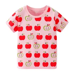 Springen Meter Apple Print Mädchen Sommer T-shirts Baumwolle Baby Kleidung Kurzarm Kinder T-shirts Cartoon Kinder Tops 210529