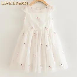Aşk DDMM Kızlar Elbiseler Çocuk Giyim Tatlı Hayvan Flamingo Işlemeli Sequins Örgü Prenses Kız Için Kız 3-8 Yıl 210715