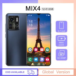 MIX4 6.7 HD Display 1440 * 3200 Mobiltelefon Android 10 12 + 512GB Minnes Smartphone Trådlös WiFi 5200mAh Batteri Snabb Laddning
