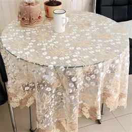 Europa organza mesa tampa laço bordado redondo / retângulo mesa de toalhas de casamento decoração de móveis pano de fio transparente 210724