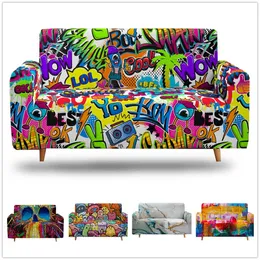 3D Hip-hop Print Elastic Sofa Cover Graffiti All-inclusive Stretch Couch for Living Room Armchair Slipcover Fashion 210723