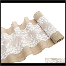 Cloths Textiles Home & Garden Drop Delivery 2021 Vintage Table Runner Natural Hessian Burlap With White Lace For Rustic Festival Wedding Part