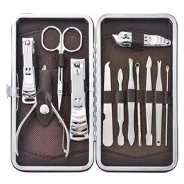 Hem Tool Tillbehör 12PCS Nail Tools Läderfodral för personlig manikyr Pedikyr Set Travel Grooming Kit med Retail Package