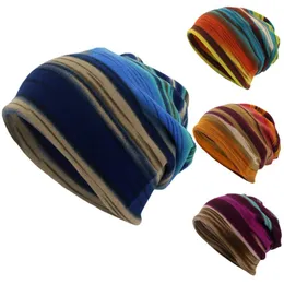 Cycling Caps & Masks Unisex Stripe Print Scarf Beanie Cap Outdoor Convertible Windproof Hats Brand Soft Cotton Fashion Sports #P2
