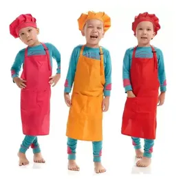 Printable customize Children Chef Apron set Kitchen Waists 12 Colors Kids Aprons with Chef Hats for Painting Cooking Baking
