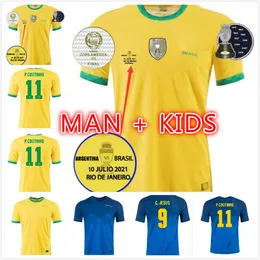 2021 2022 Soccer Jersey Camiseta de Futbol Paqueta Neres Coutinho Brazils Football Shirt Firmino Jesus Marcelo Pele Brasil 20 21 Maillot de Foot Men + Kids Kit