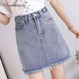 Yaz Püskül Denim Skorts Kadınlar Gilrs Genç Etek Rahat Yüksek Bel A-Line Mini Kot Ropa Mujer B03111B 210421