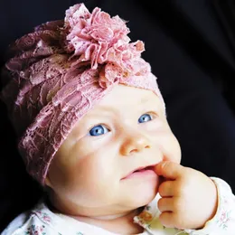 Baby Lace Flower Hats Caps Newborn Infant Girls Soft Hedging Caps Toddler Children Solid Color Beanie Ear Muff Headwraps KBH32