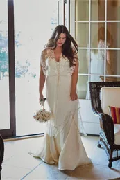 Plus Size Bohemain Wedding Dresses Lace Pearls Beaded