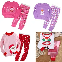 Baby Girls Pajamas костюмы рождественские костюмы 100% хлопок детская футболка брюки брюки ночной ночной ночной отдел мальчиков Santa Snow X'mas Tops 210413