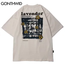GONTHWID Tees Shirts Streetwear Hip Hop Harajuku Daisy Flowers Short Sleeve Tshirts Fashion Mens Summer Casual Cotton Loose Tops 210706
