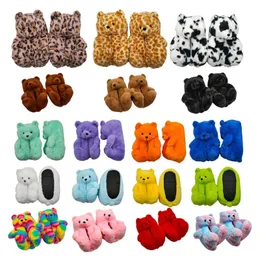 Winter Warm Teddy Bear Plush Slippers Women Men Cotton Cute Bear House Slipper Soft Furry Faux Fur Shoes Couples Home Shoes Y0905