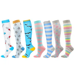 Compression Stockings Women Men Pressure Socks Compress Sports Light Grey Dark Love Stripes Penguin Pattern Nylon Fun S/m