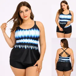 Kvinnors Badkläder M-5XL Kvinnor Sexig Boho Tryck Tankini Set Två Piece Swimsuit Plus Storlek Kostym Donna Cross Tassel Rem Back Fashion F4