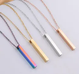 2021 Stainless Steel Solid Bar Blank Pendant Necklace for Men Women Gold Silver Rainbow Chain for Laser Engraving DIY Necklaces