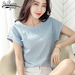 韓国のファッション服Blusas Mujer de Modaコットントップス夏のプラスサイズのブラウスカジュアルピンクのエレガントな服8619 50 210521