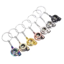 Metal Turbo Keychain Sleeve Bearing Spinning Auto Part Model Turbine Turbocharger Key Chain Ring 7 Colors
