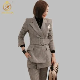 Runway Fashion Houndstooth 2 Piece Set Women Business Work Wearing Pant Passar Office Lady 210520