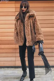 Kvinnors Fur Faux Vinter Leopard Print Furry Jacket Casual Cardigan Loose Large Lapel Plush Teddy Bear Kvinna